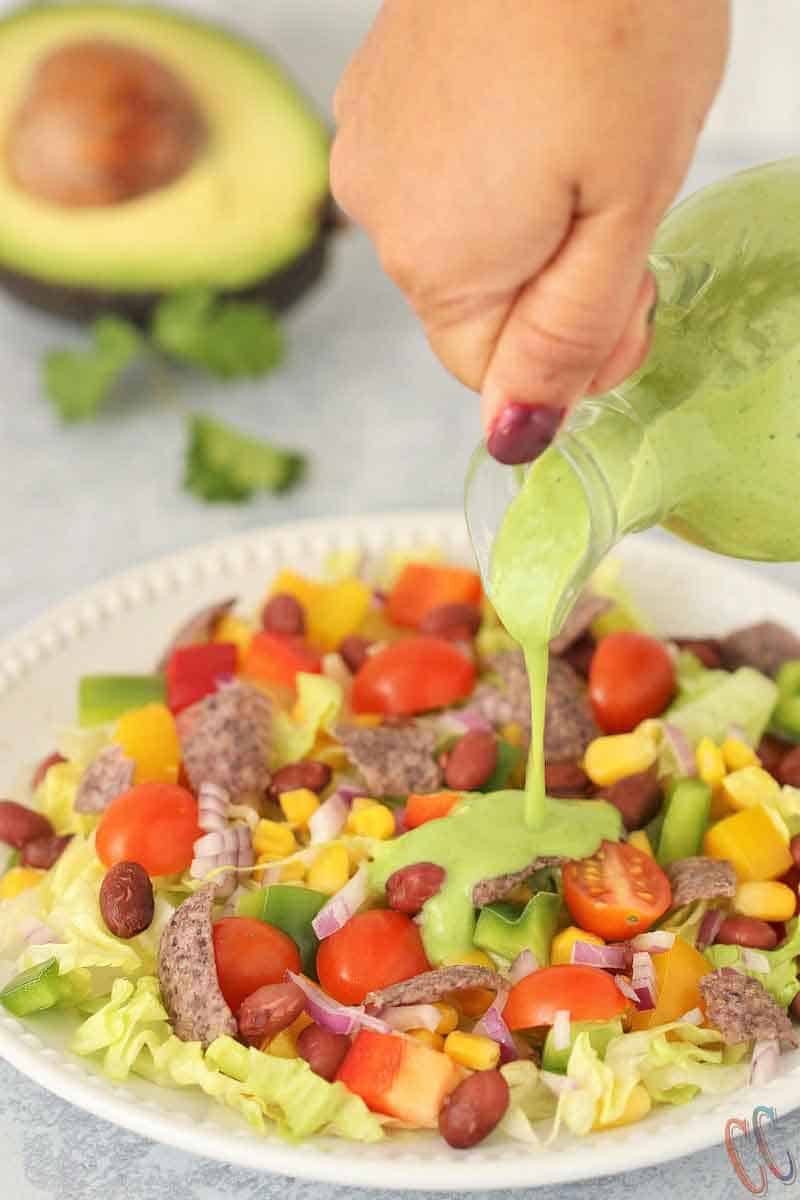 Avocado Dressing Recipe - Paleo, Vegan, Whole30 approved, Luxuriously Silky, Creamy, Delicious, Flavorful, Packed with full of healthy fats and Healthy Alternatives to mayonnaise-based dressing. This healthy salad dressing takes only 5 minutes to make.