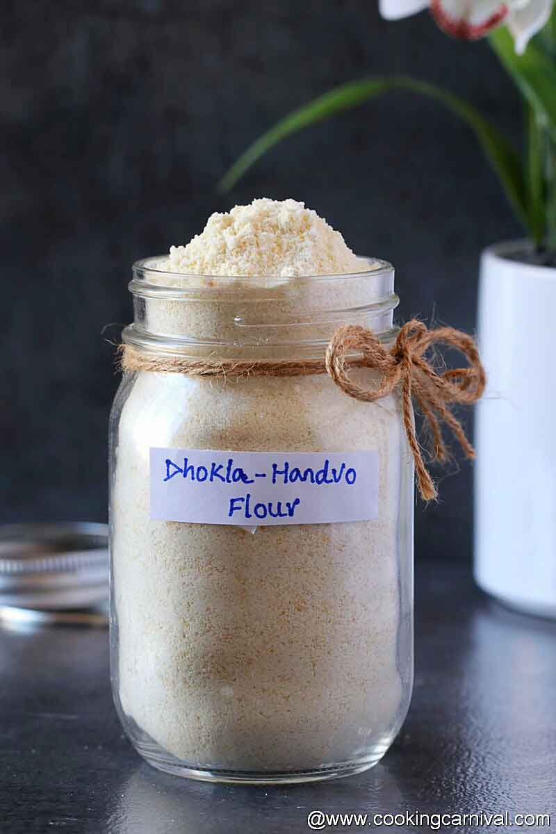 Dhokla handvo flour in mason jar