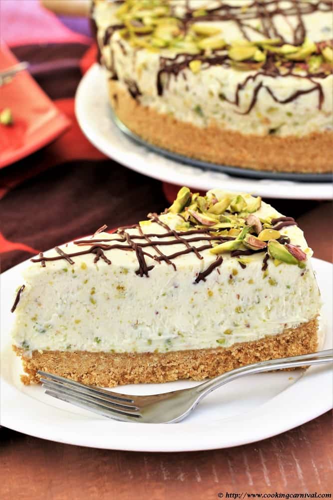 White chocolate pistachio cheesecake