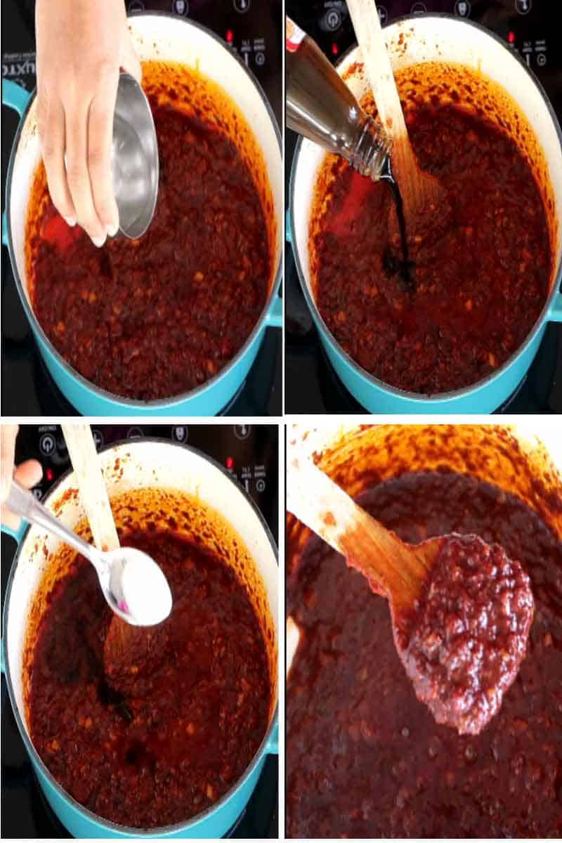 adding spices in Schezwan Sauce